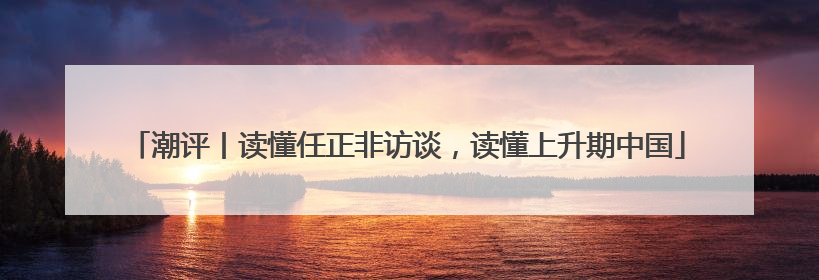 潮评丨读懂任正非访谈，读懂上升期中国