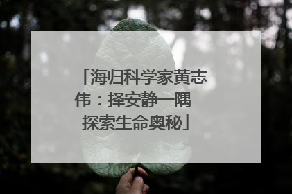 海归科学家黄志伟：择安静一隅 探索生命奥秘